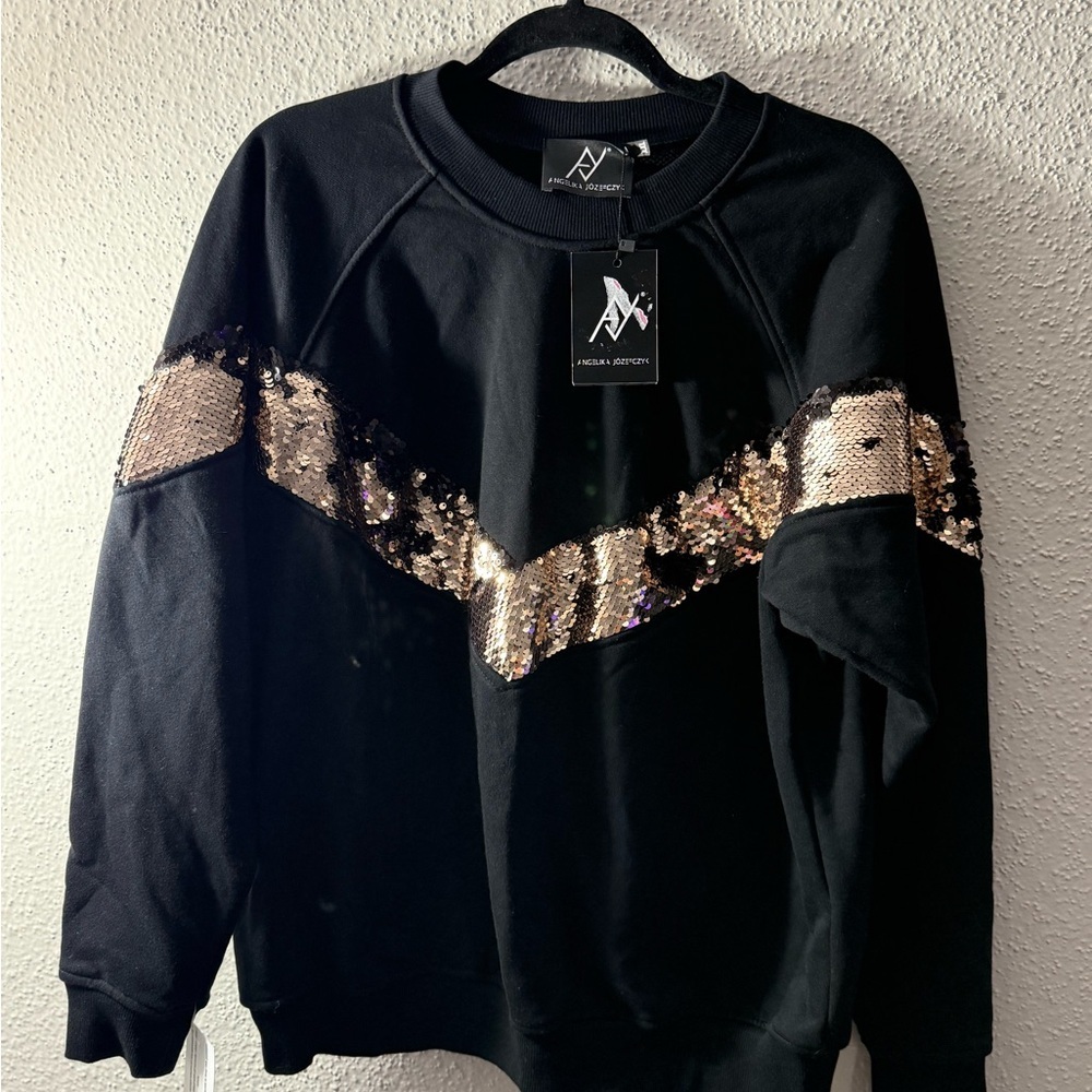 Black and Gold Sequin Women's Sweatshirt Size XXL - Picture 2 of 10